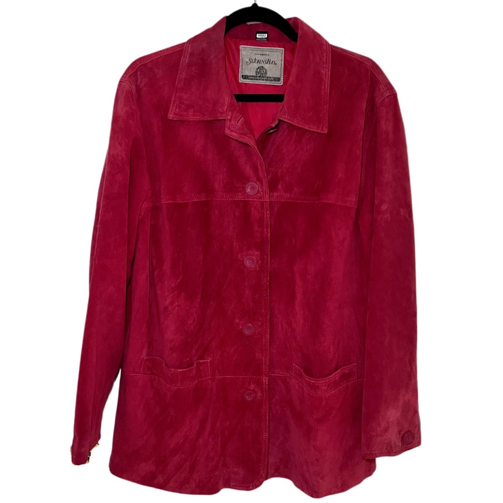 Red Suede Oversized Barn Jacket L Vtg Genuine Suede Leather